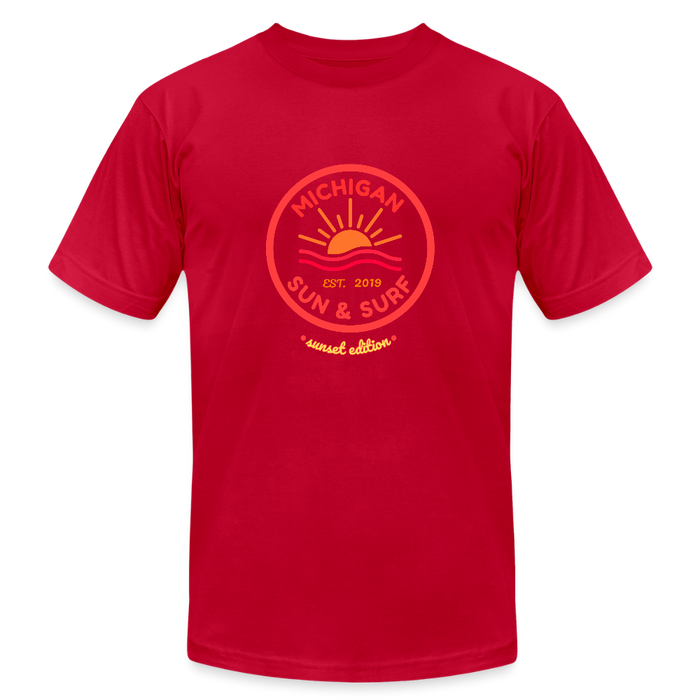 Michigan Sun & Surf “Sunset Edition” Unisex Jersey T-Shirt – Bella + Canvas - red