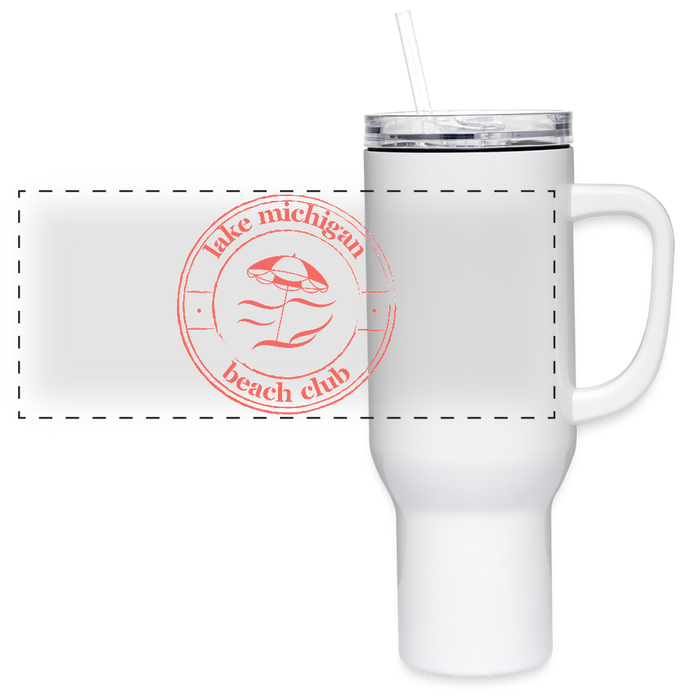 Lake Michigan Beach Club™ 40 oz Travel Tumbler – White with Coral Logo - white
