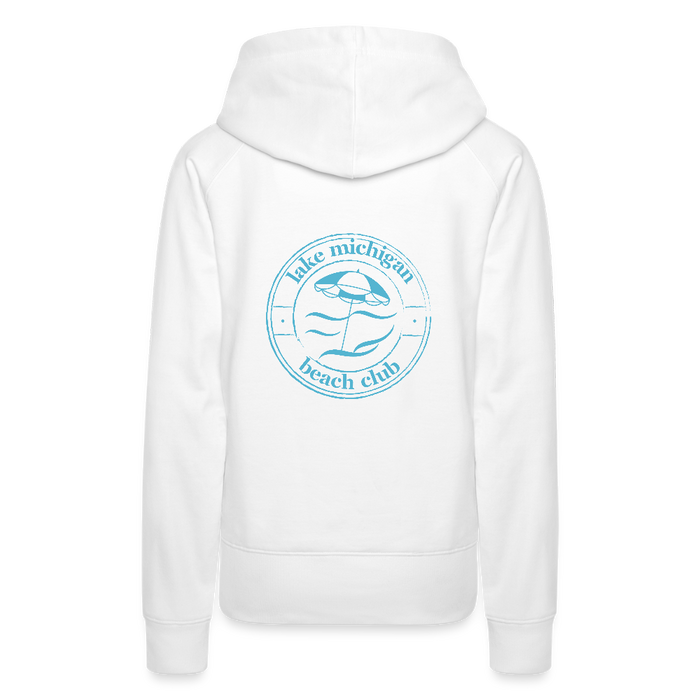 Lake Michigan Beach Club Women’s Premium Hoodie – White with Aqua Logo - white