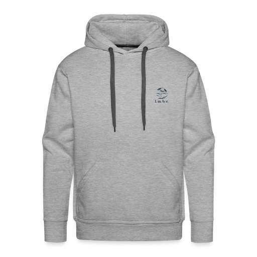 Lake Michigan Beach Club Men’s Premium Hoodie – Heather Gray with Navy Logo - heather grey