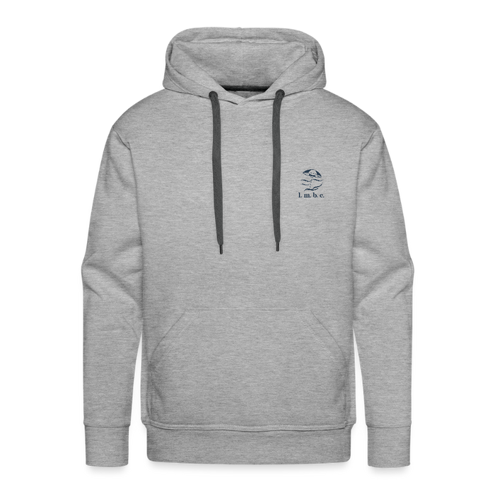 Lake Michigan Beach Club Men’s Premium Hoodie – Heather Gray with Navy Logo - heather grey