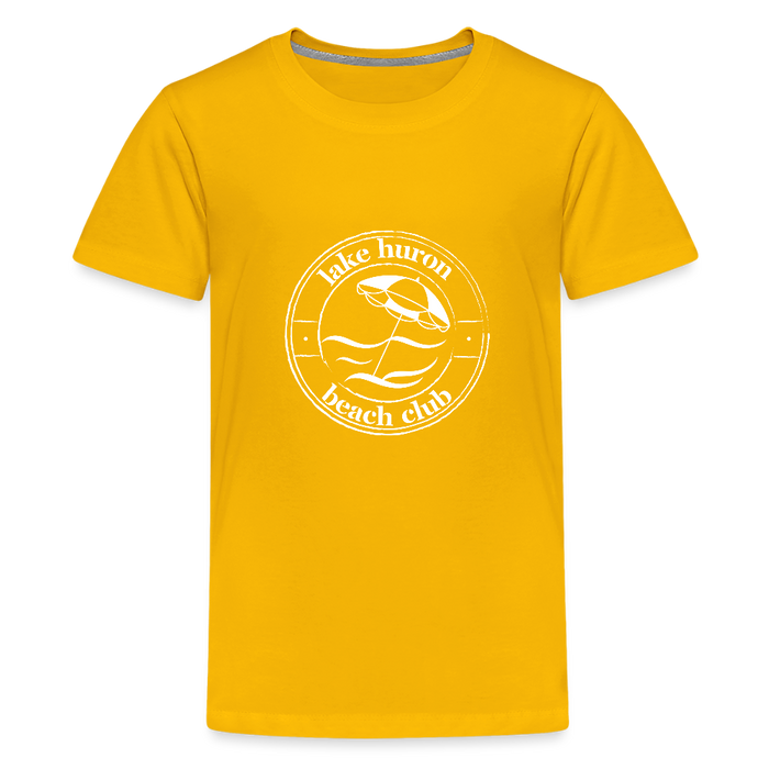 Lake Huron Beach Club Kids’ T-Shirt – White Logo | Soft Cotton Tee - sun yellow