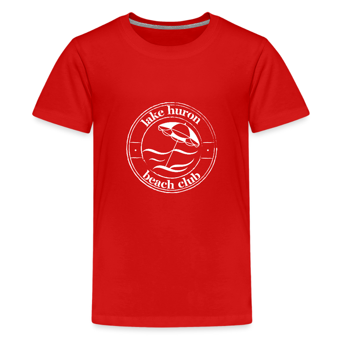 Lake Huron Beach Club Kids’ T-Shirt – White Logo | Soft Cotton Tee - red