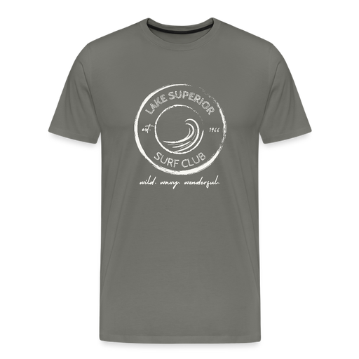 Lake Superior Surf Club Premium Unisex T-Shirt – White Logo | Wild. Wavy. Wonderful. - asphalt gray