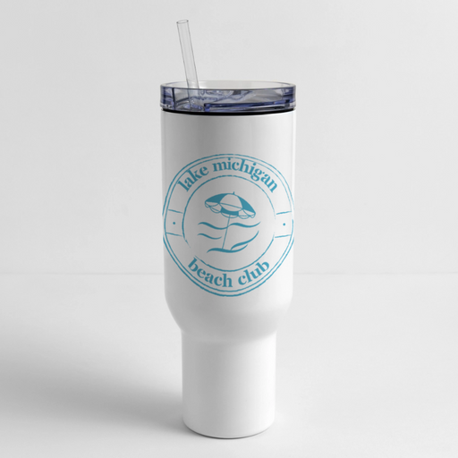 Lake Michigan Beach Club™ 40 oz Travel Tumbler – White with Aqua Logo - white