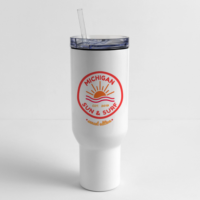 Michigan Sun & Surf “Sunset Edition” Thermal Mug – Insulated Travel Tumbler - white