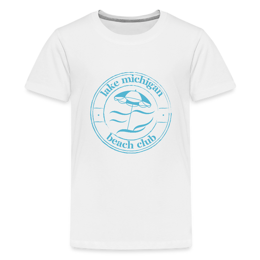 Lake Michigan Beach Club™ Kids' Premium Tee – White with Aqua Logo - white