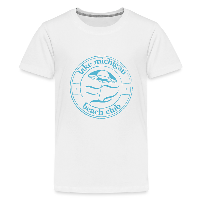 Lake Michigan Beach Club™ Kids' Premium Tee – White with Aqua Logo - white