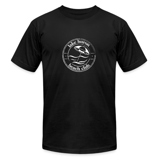 Lake Huron Beach Club Unisex Jersey T-Shirt – White Logo | Bella + Canvas - black