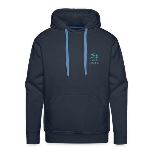 Lake Michigan Beach Club Men’s Premium Hoodie – Navy with Aqua Logo - navy
