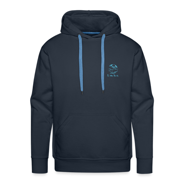 Lake Michigan Beach Club Men’s Premium Hoodie – Navy with Aqua Logo - navy