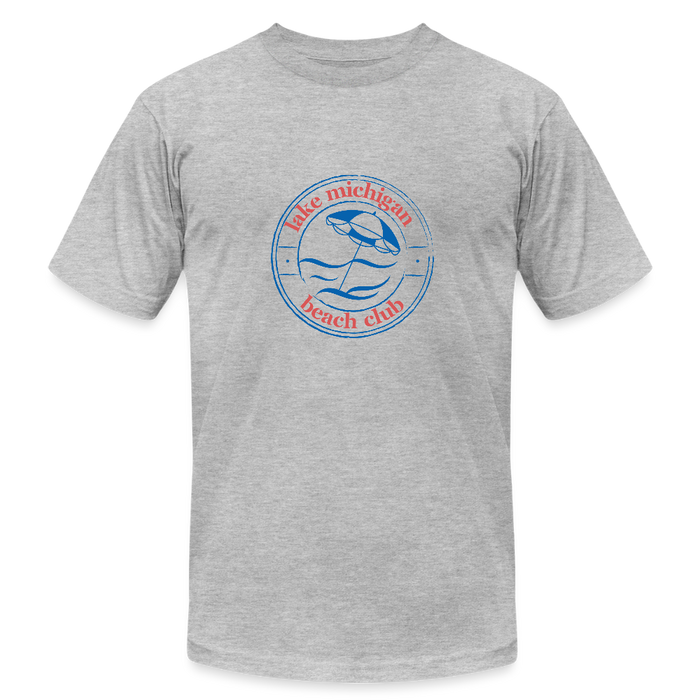 Fresh Coast Prep Tee – Lake Michigan Beach Club | Navy & Red Logo - heather gray