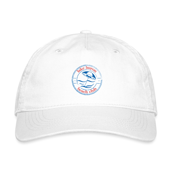 Lake Huron Beach Club Organic Baseball Cap – Navy & Red Logo - white