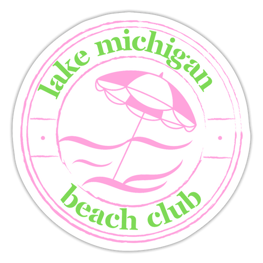 Lake Michigan Beach Club Sticker – Pink & Green | Durable Vinyl - white matte