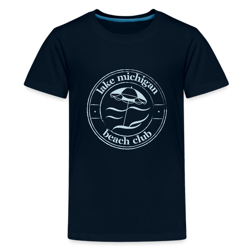 Lake Michigan Beach Club™ Kids' Premium Tee – Navy with Soft Blue Logo - deep navy