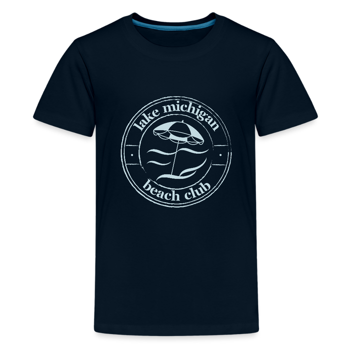 Lake Michigan Beach Club™ Kids' Premium Tee – Navy with Soft Blue Logo - deep navy