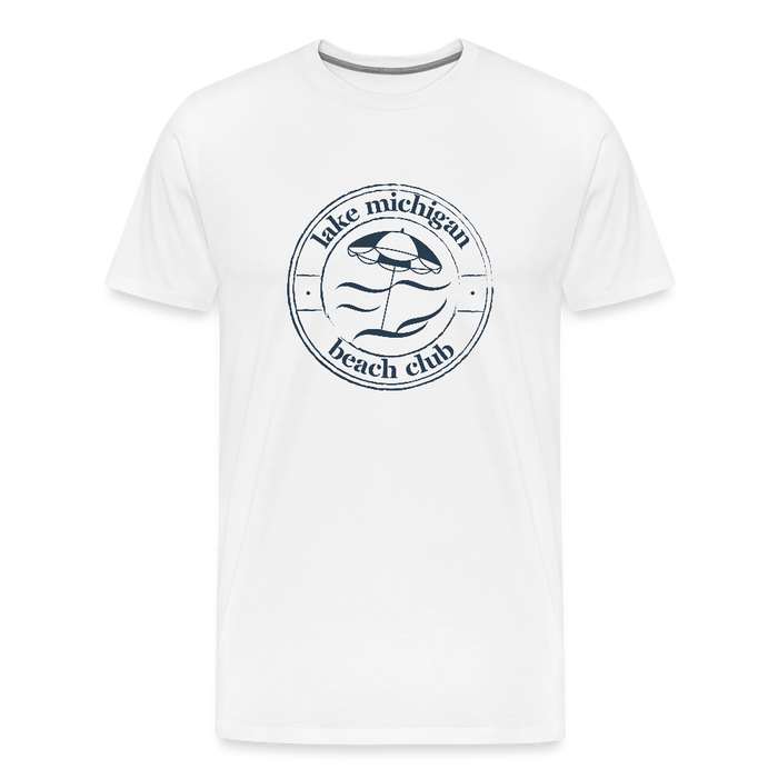 Lake Michigan Beach Club™ Men’s T-Shirt – Navy Logo - white