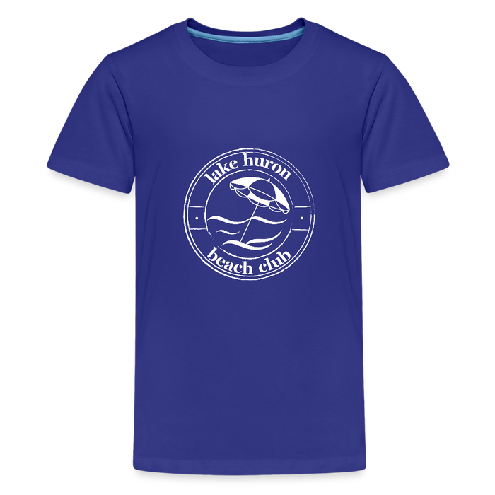 Lake Huron Beach Club Kids’ T-Shirt – White Logo | Soft Cotton Tee - royal blue