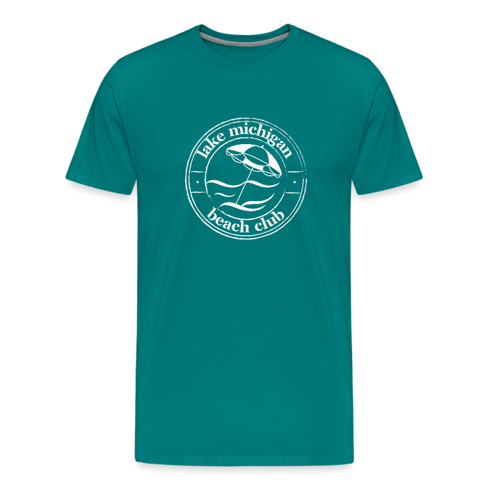 Lake Michigan Beach Club™ Men’s T-Shirt – White Logo - teal