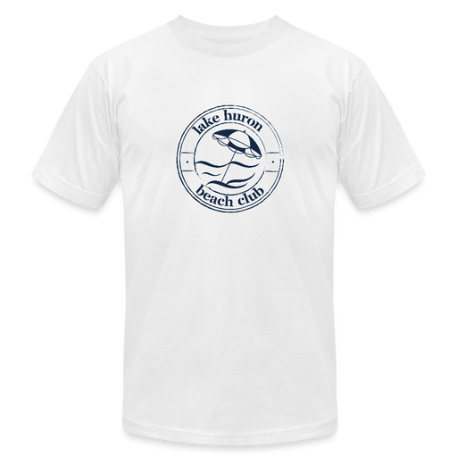 Lake Huron Beach Club Unisex Jersey T-Shirt – Navy Logo | Bella + Canvas - white