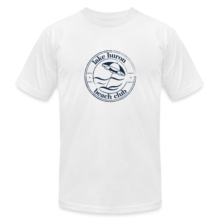 Lake Huron Beach Club Unisex Jersey T-Shirt – Navy Logo | Bella + Canvas - white