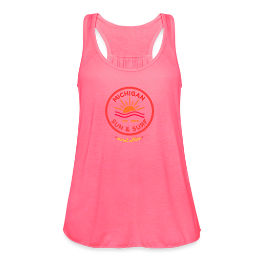 Michigan Sun & Surf “Sunset Edition” Women’s Flowy Tank Top – Bella + Canvas - neon pink