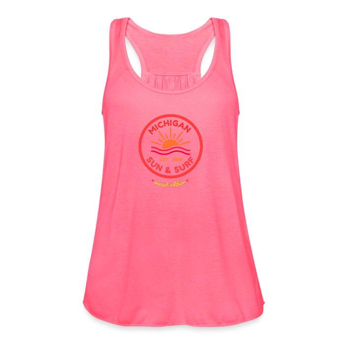 Michigan Sun & Surf “Sunset Edition” Women’s Flowy Tank Top – Bella + Canvas - neon pink
