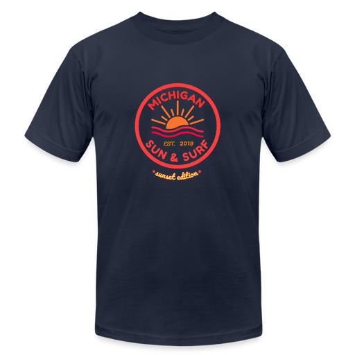Michigan Sun & Surf “Sunset Edition” Unisex Jersey T-Shirt – Bella + Canvas - navy