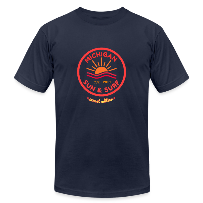 Michigan Sun & Surf “Sunset Edition” Unisex Jersey T-Shirt – Bella + Canvas - navy