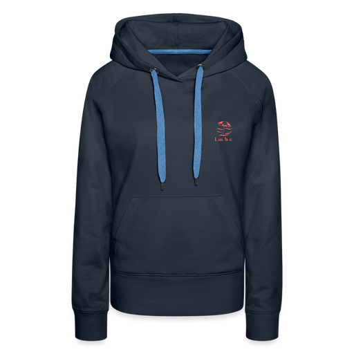 Lake Michigan Beach Club Women’s Premium Hoodie – Navy with Coral Logo - navy