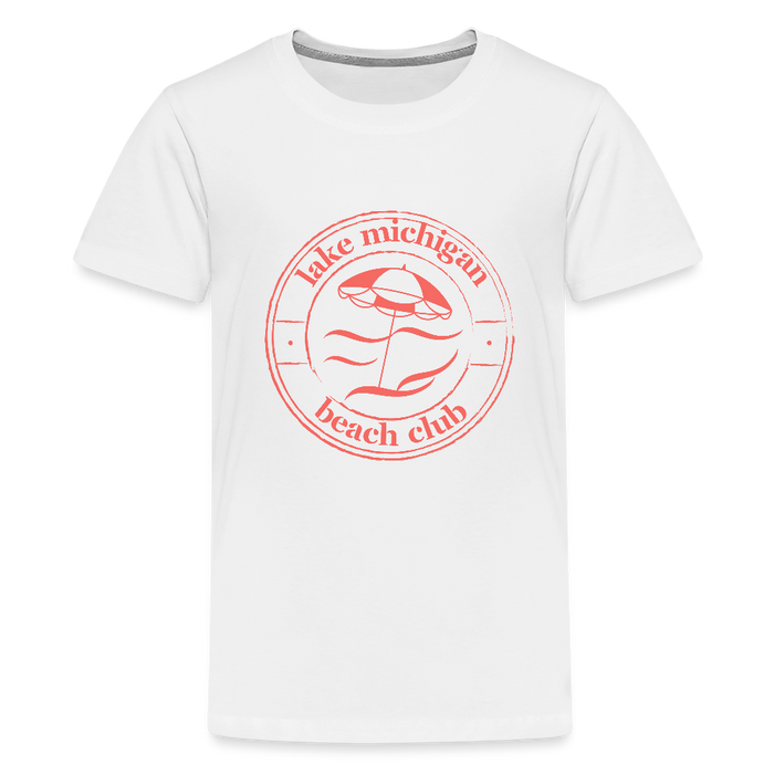ake Michigan Beach Club™ Kids' Premium Tee – White with Coral Logo - white