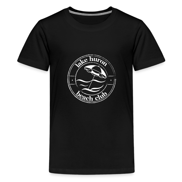 Lake Huron Beach Club Kids’ T-Shirt – White Logo | Soft Cotton Tee - black