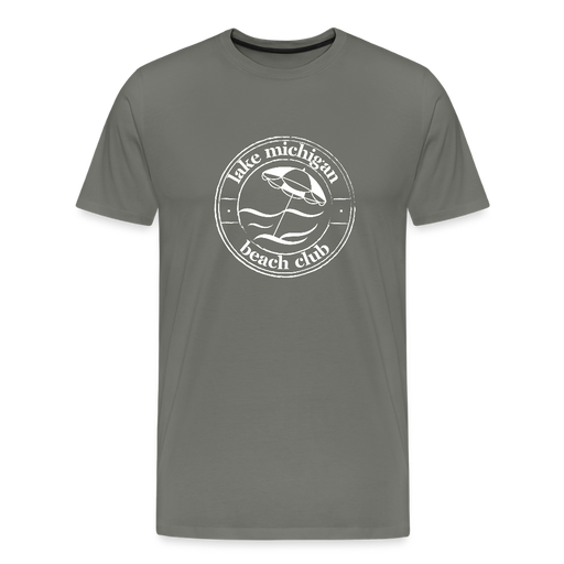 Lake Michigan Beach Club™ Men’s T-Shirt – White Logo - asphalt gray