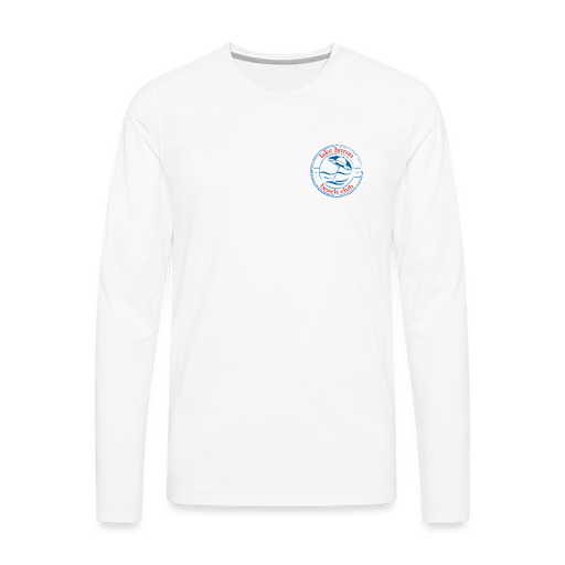 Lake Huron Beach Club Premium Long Sleeve Tee – Navy & Red Logo (Left Pocket) - white