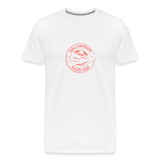 Lake Michigan Beach Club™ Men’s Premium Tee – White with Coral Logo - white