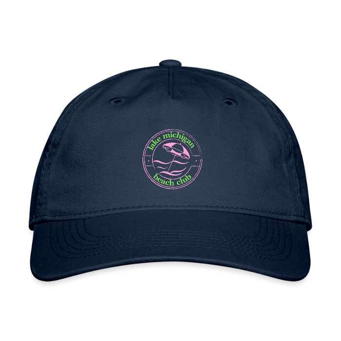 Lake Michigan Beach Club Organic Baseball Cap – Pink & Green Logo - navy