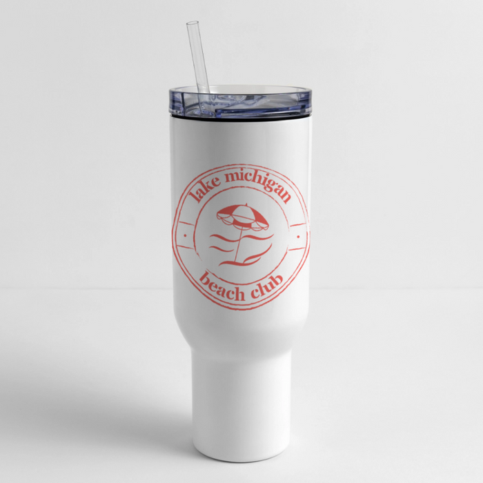 Lake Michigan Beach Club™ 40 oz Travel Tumbler – White with Coral Logo - white