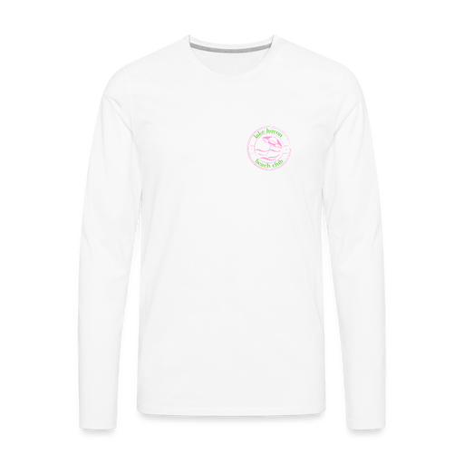 Lake Huron Beach Club Premium Long Sleeve Tee – Pink & Green Logo (Left Pocket) - white