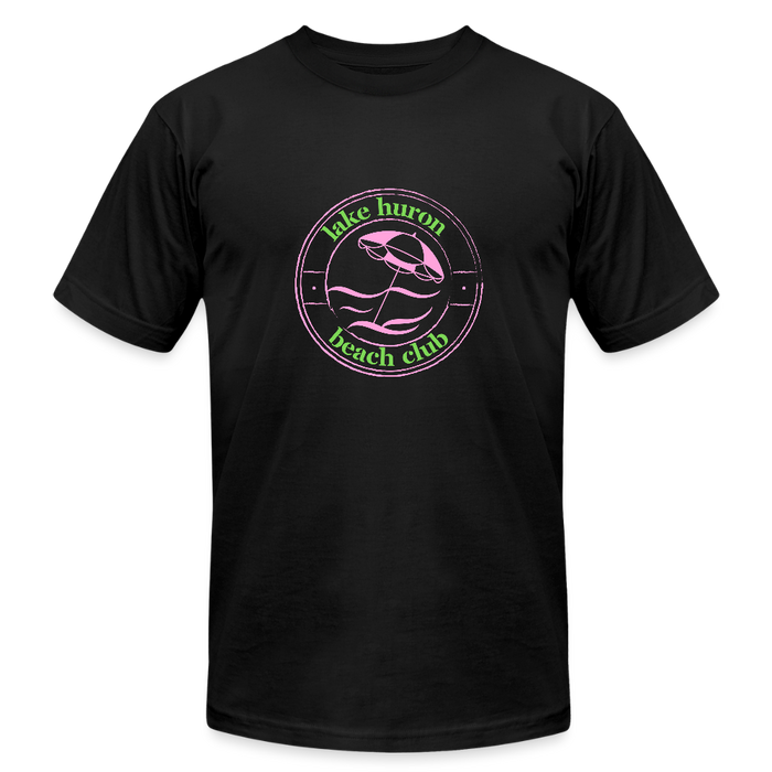 Fresh Coast Prep Tee – Lake Huron Beach Club | Pink & Green Logo - black