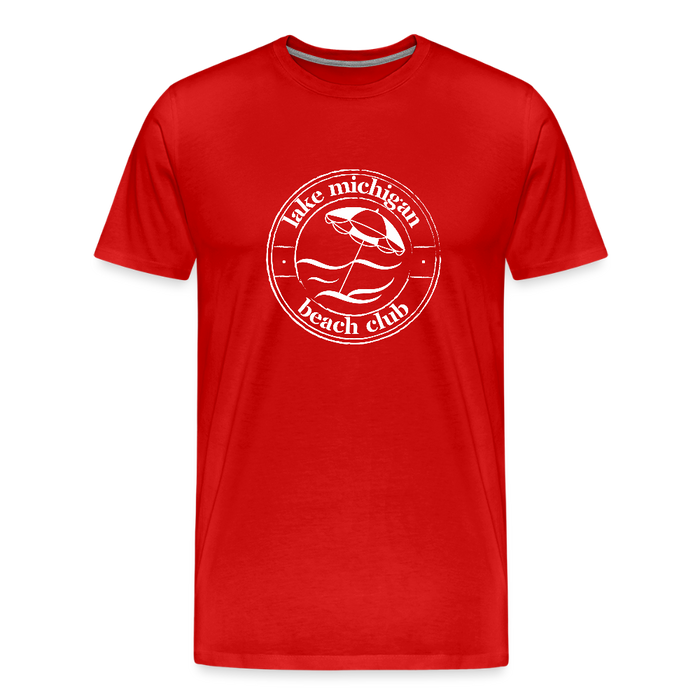 Lake Michigan Beach Club™ Men’s T-Shirt – White Logo - red