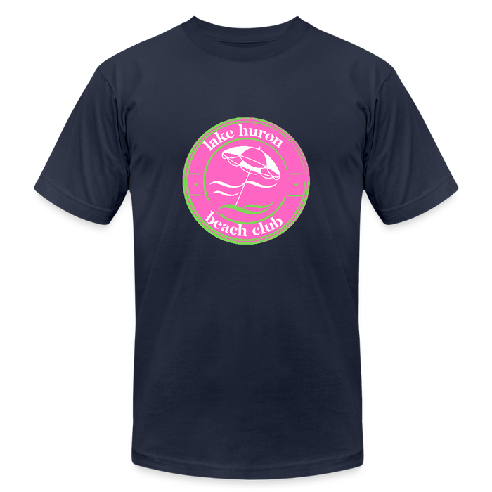 Lake Huron Beach Club™ Tee – Fresh Coast Prep (Pink & Green Solid) - navy