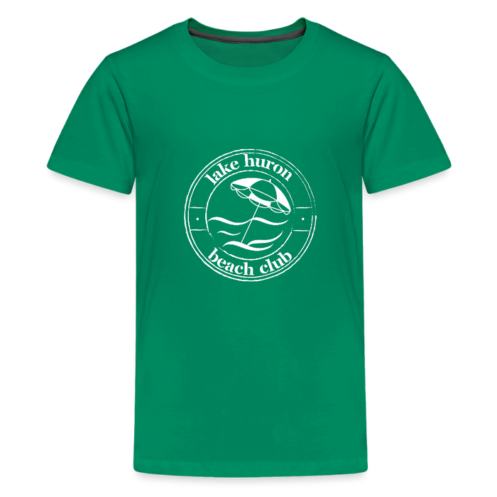 Lake Huron Beach Club Kids’ T-Shirt – White Logo | Soft Cotton Tee - kelly green