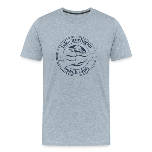 Lake Michigan Beach Club™ Men’s T-Shirt – Navy Logo - heather ice blue