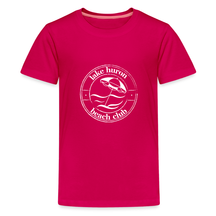 Lake Huron Beach Club Kids’ T-Shirt – White Logo | Soft Cotton Tee - dark pink