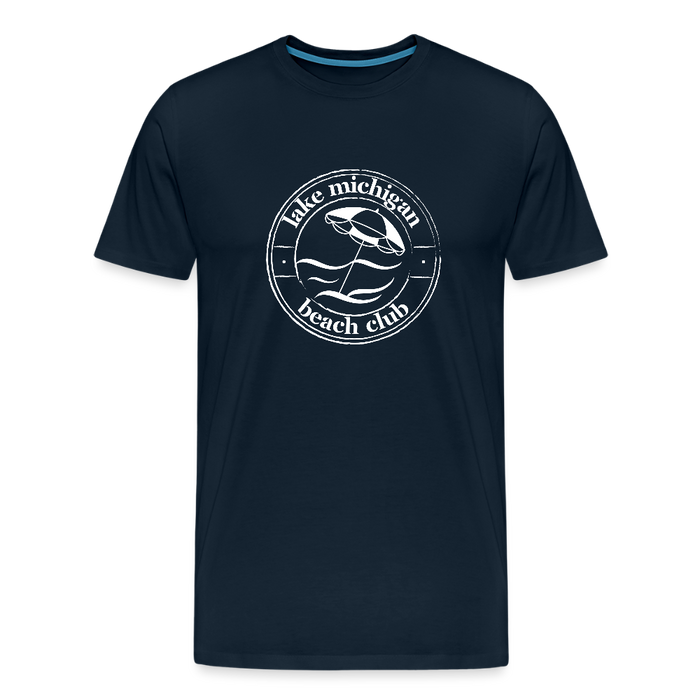 Lake Michigan Beach Club™ Men’s T-Shirt – White Logo - deep navy