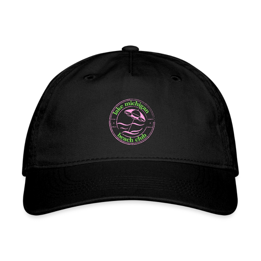 Lake Michigan Beach Club Organic Baseball Cap – Pink & Green Logo - black