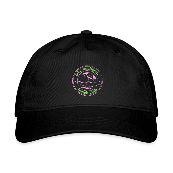 Lake Michigan Beach Club Organic Baseball Cap – Pink & Green Logo - black