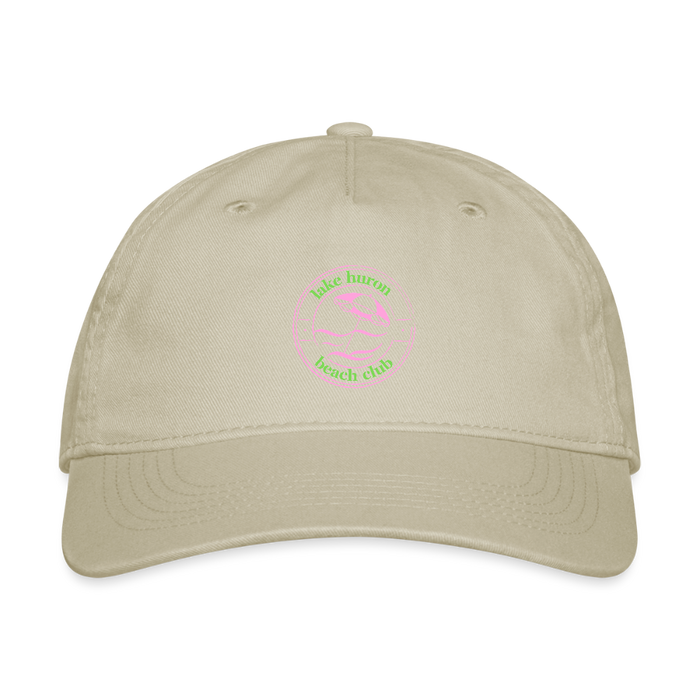 Lake Huron Beach Club Organic Baseball Cap – Pink & Green Logo - khaki