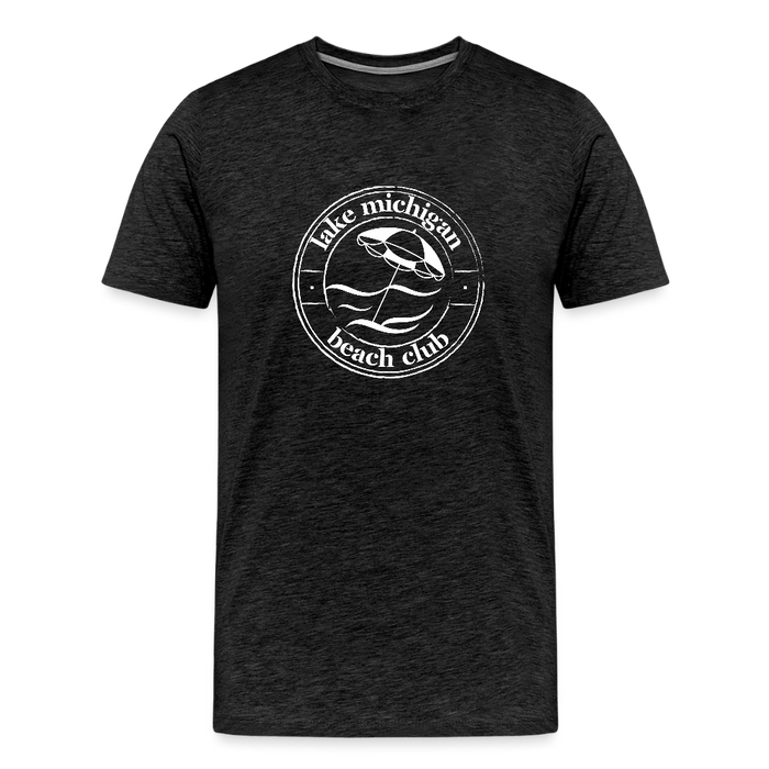 Lake Michigan Beach Club™ Men’s T-Shirt – White Logo - charcoal grey