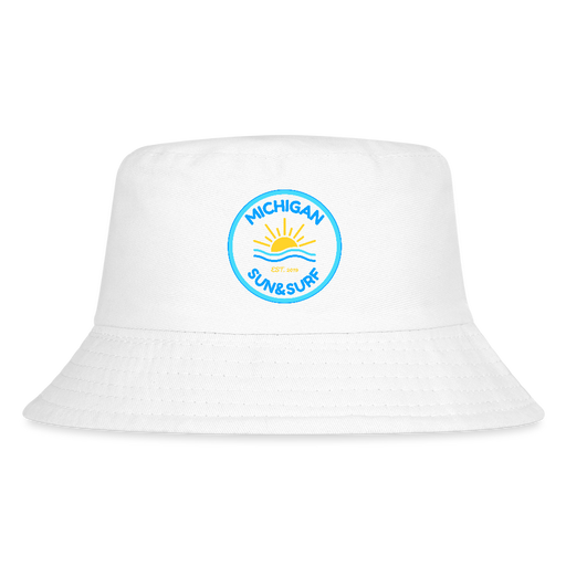 Michigan Sun & Surf Kid’s Bucket Hat – Premium Cotton Beach Hat for Kids - white